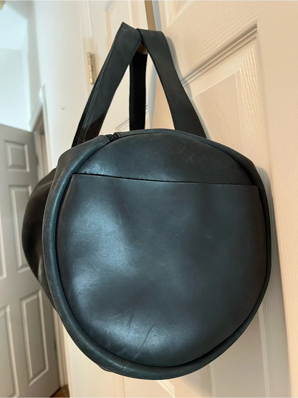 🖤 Parker Clay Black Leather Barrel Duffel Bag